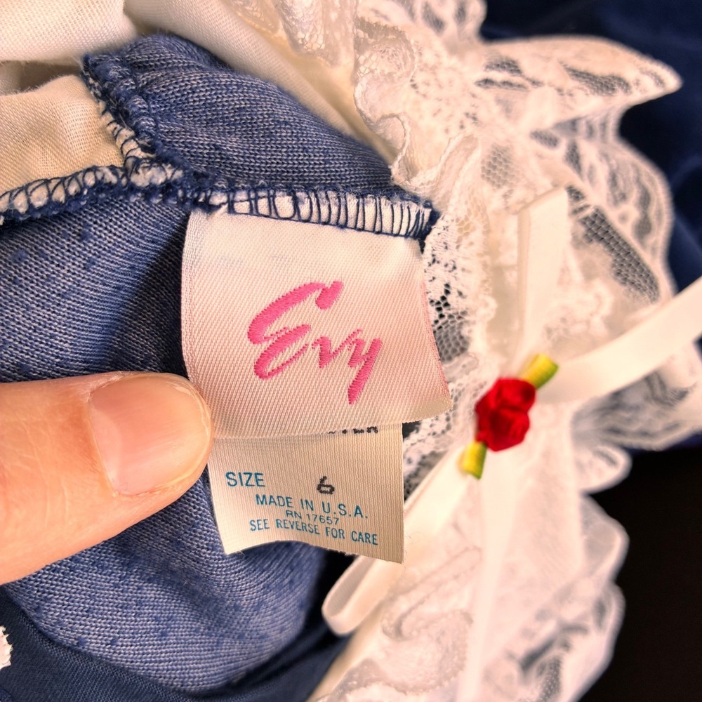 Vintage Evy Girls Royal Blue Velvet Lace Collar Dress Size 6 S4849K Made in USA - Picture 3 of 7